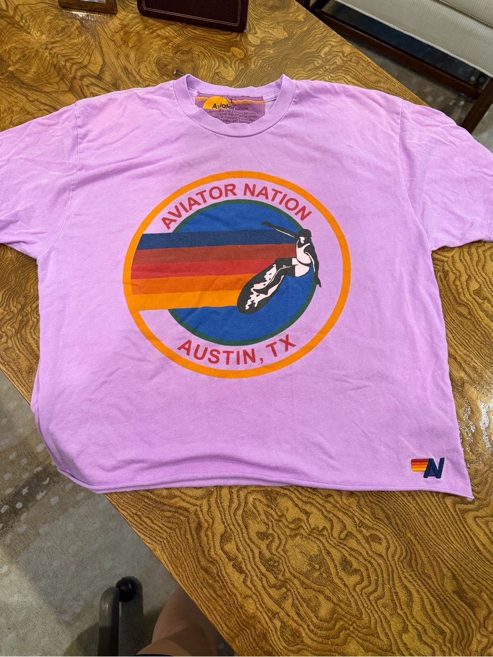Aviator Nation Lavender Short-Sleeve Graphic Tee with Multicolor Retro Print